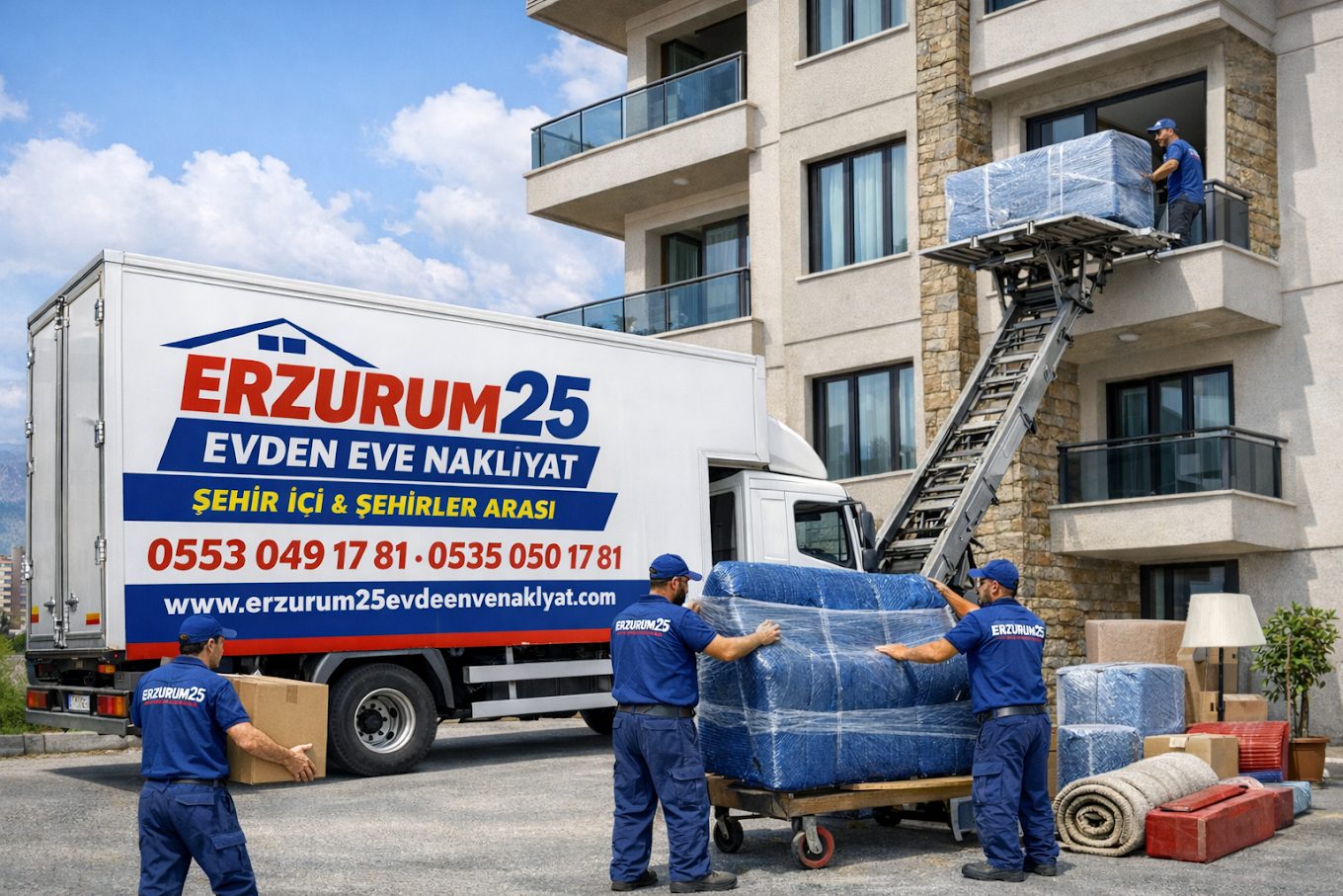 Erzurum25 evden eve nakliyat ekibi eşya taşırken
